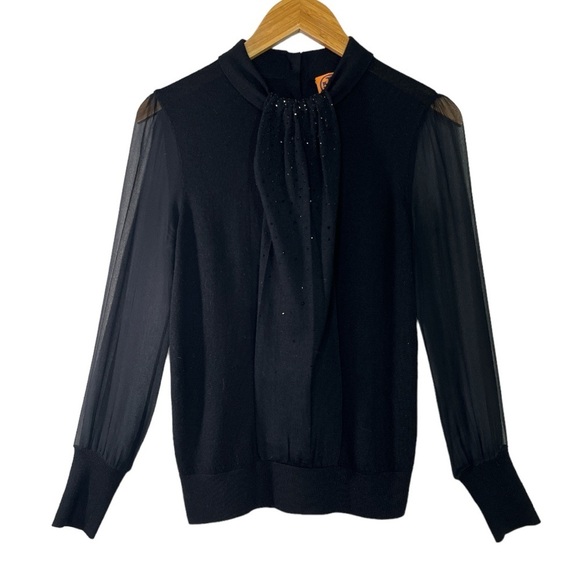 Tory Burch Abitha Knit/Silk Sweater size Small in Black - Picture 2 of 7